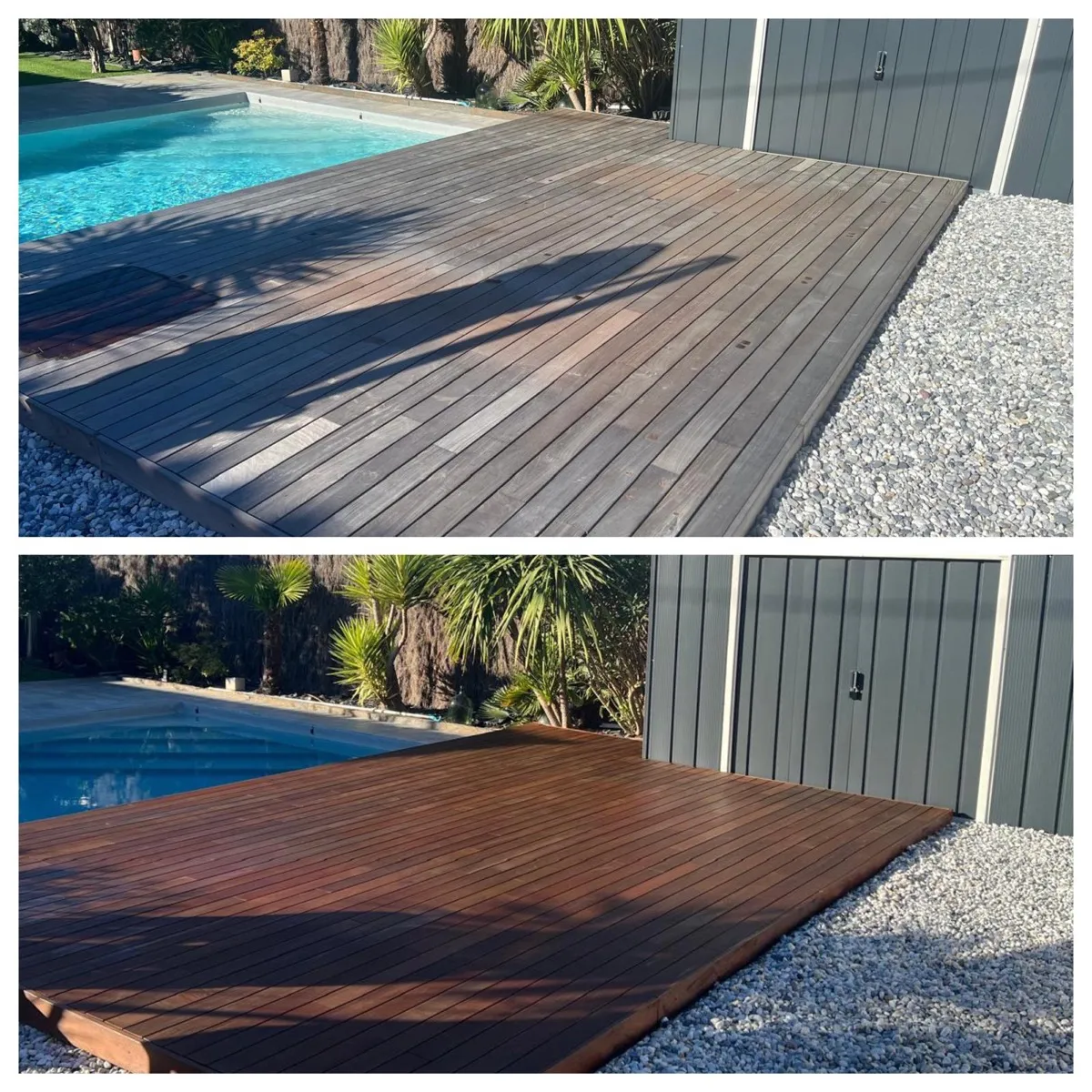 Avant apres nettoyage terrasse piscine Labenne